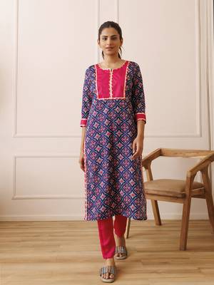 Pink blue patola printed kurta set 1
