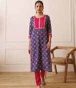 Pink blue patola printed kurta set