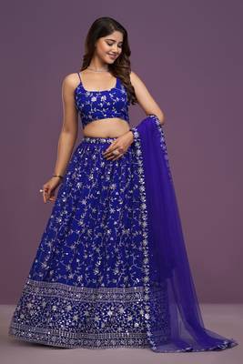 Royal Blue Sequins Embroidered Lehenga Choli With Dupatta 1