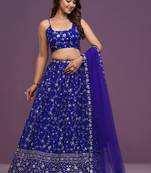 Royal Blue Sequins Embroidered Lehenga Choli With Dupatta