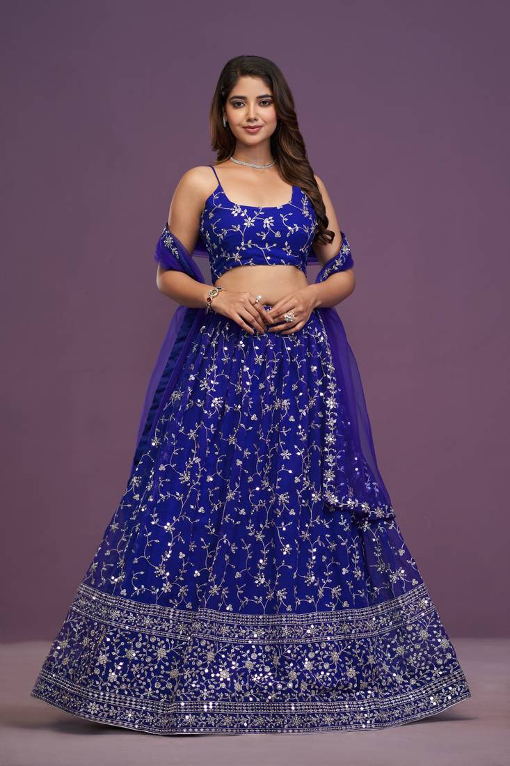 Royal Blue Sequins Embroidered Lehenga Choli With Dupatta