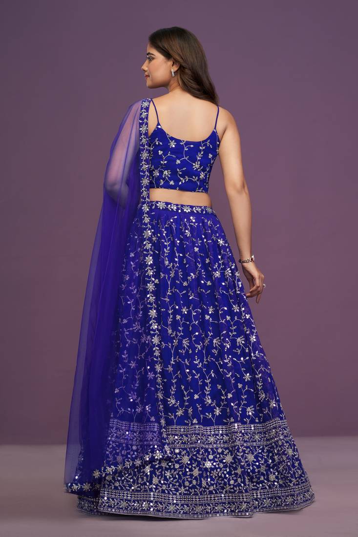 Royal Blue Sequins Embroidered Lehenga Choli With Dupatta