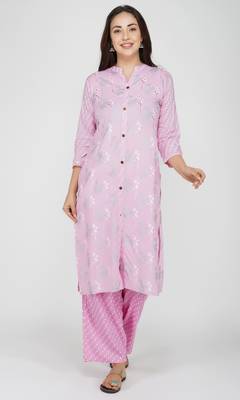  cotton embroidered kurta and trousers set pink 1