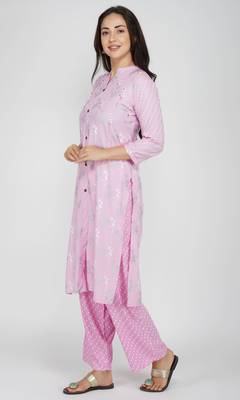  cotton embroidered kurta and trousers set pink 3