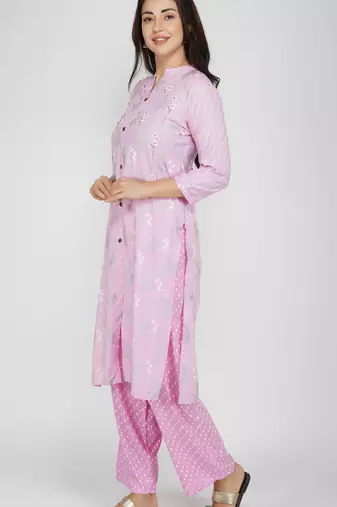 cotton embroidered kurta and trousers set pink