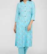 Vahson women pure cotton kurta and trousers set blue