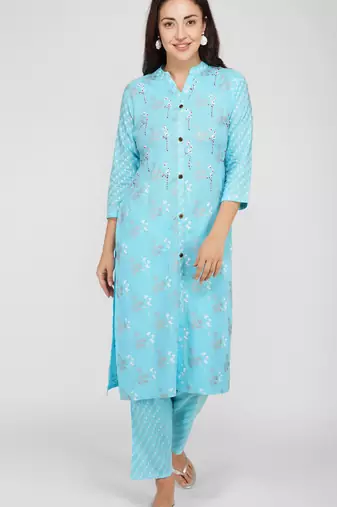  cotton kurta and trousers set blue