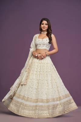Beautiful White Sequins Embroidery Work Lehenga Choli With Dupatta  4