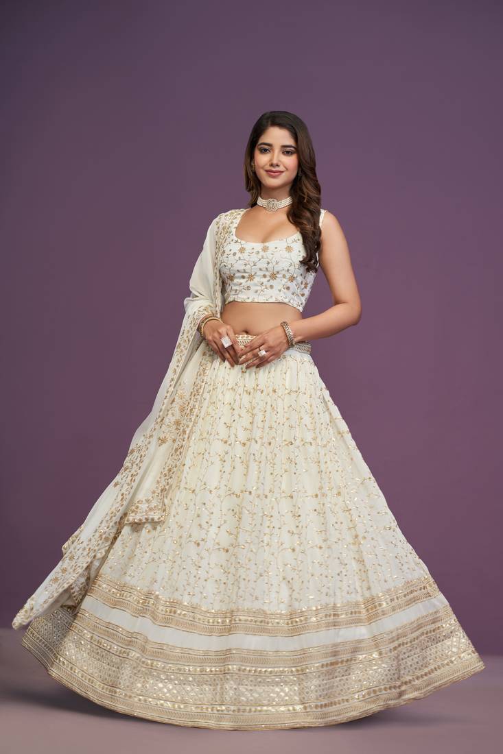 Beautiful White Sequins Embroidery Work Lehenga Choli With Dupatta 