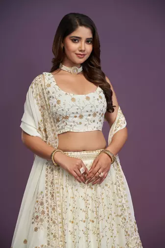 Beautiful White Sequins Embroidery Work Lehenga Choli With Dupatta 