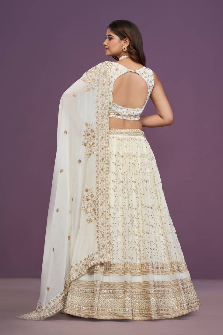 Beautiful White Sequins Embroidery Work Lehenga Choli With Dupatta 