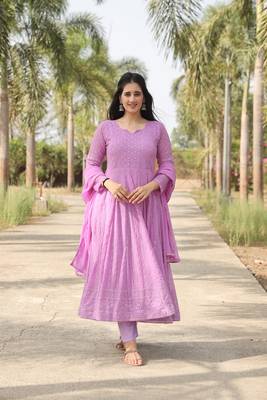 purple georgette party wer Embroidery  stitched suit set   1