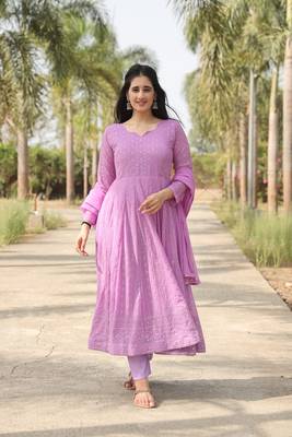 purple georgette party wer Embroidery  stitched suit set   2