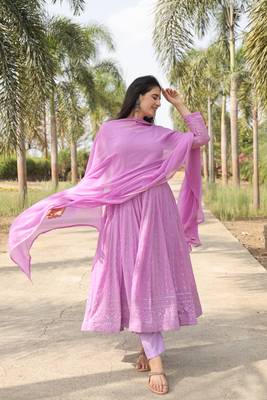 purple georgette party wer Embroidery  stitched suit set   3
