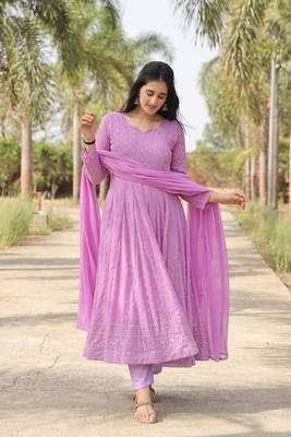purple georgette party wer Embroidery  stitched suit set   4