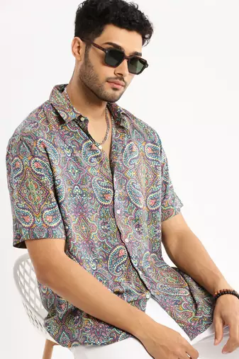 Showoff men's short sleeves ethnic motifs multi shirt