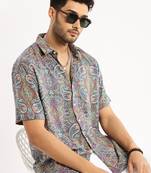 Showoff men's short sleeves ethnic motifs multi shirt