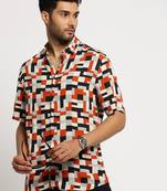 Showoff men's short sleeves geometric multi shirt