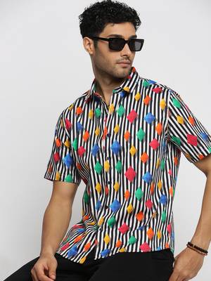 men's short sleeves vertical stripes multi shirt 1