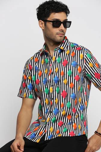 men's short sleeves vertical stripes multi shirt