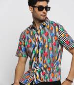 men's short sleeves vertical stripes multi shirt
