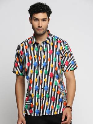 men's short sleeves vertical stripes multi shirt 2
