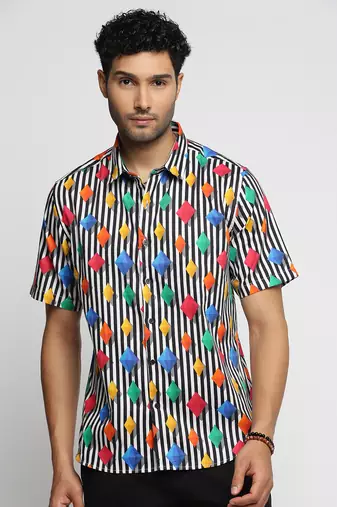 men's short sleeves vertical stripes multi shirt