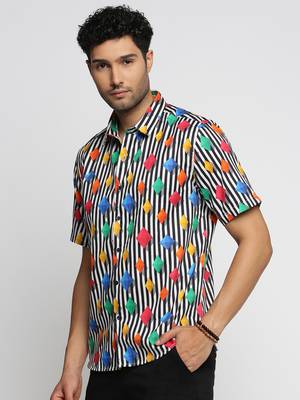 men's short sleeves vertical stripes multi shirt 3