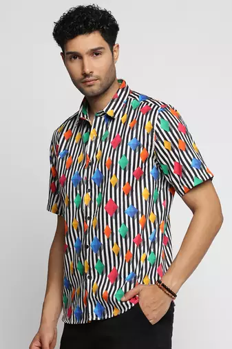 men's short sleeves vertical stripes multi shirt