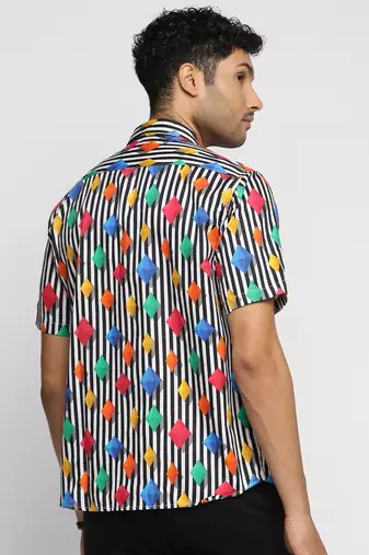 men's short sleeves vertical stripes multi shirt
