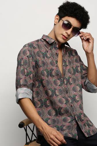 men's long sleeves geometric multi shirt