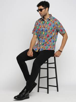 men's short sleeves vertical stripes multi shirt 5