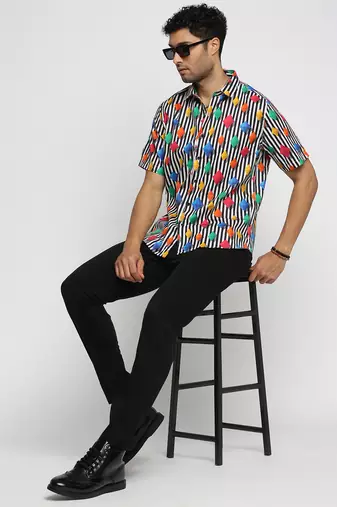 men's short sleeves vertical stripes multi shirt