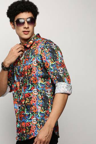 men's long sleeves typography multi shirt