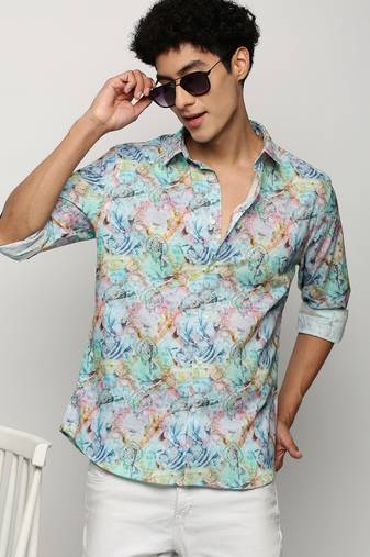 men's long sleeves ethnic motifs multi shirt