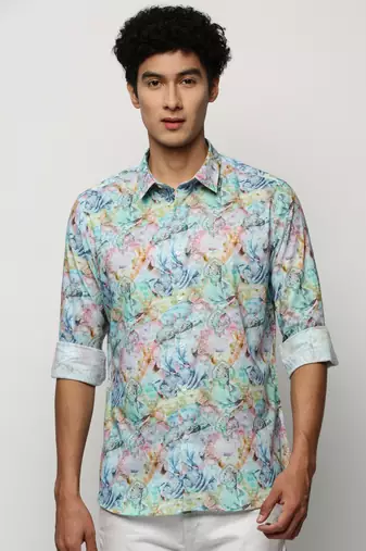 men's long sleeves ethnic motifs multi shirt