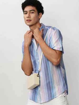 men's short sleeves vertical stripes multi shirt 1