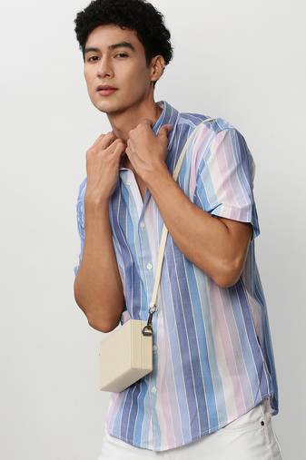 men's short sleeves vertical stripes multi shirt