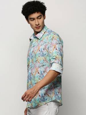 men's long sleeves ethnic motifs multi shirt 3