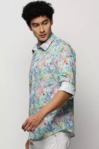 men's long sleeves ethnic motifs multi shirt