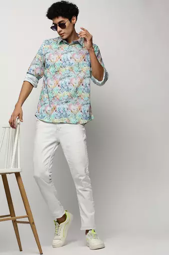 men's long sleeves ethnic motifs multi shirt