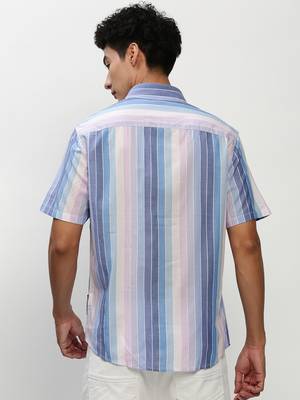 men's short sleeves vertical stripes multi shirt 4