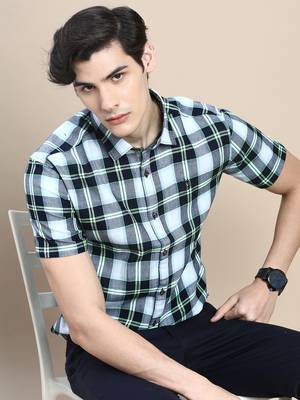 Showoff men's short sleeves tartan checks multi shirt 1
