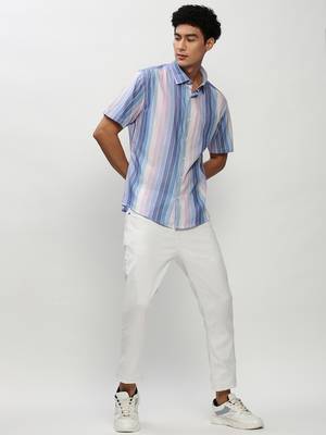 men's short sleeves vertical stripes multi shirt 5