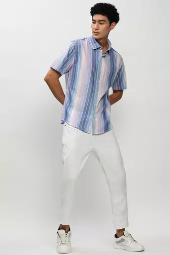 men's short sleeves vertical stripes multi shirt