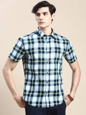 Showoff men's short sleeves tartan checks multi shirt 2