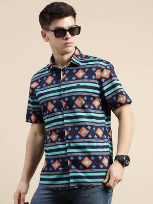 men's short sleeves geometric multi shirt 1