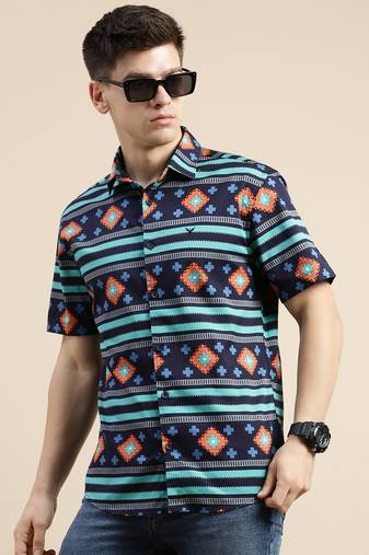 men's short sleeves geometric multi shirt