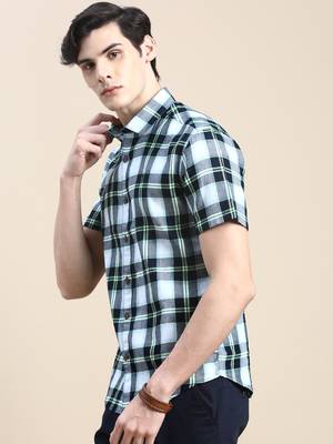 Showoff men's short sleeves tartan checks multi shirt 3