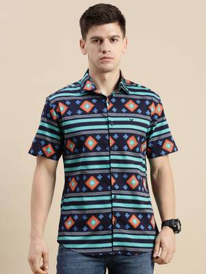 men's short sleeves geometric multi shirt 2